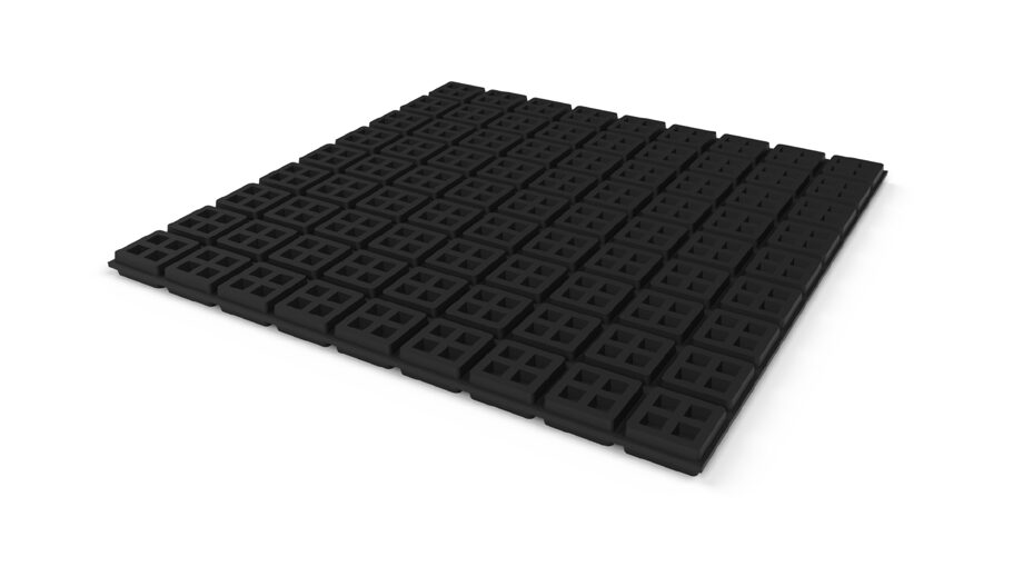 Black square tiles with a grid pattern arranged in a neat, flat layout.