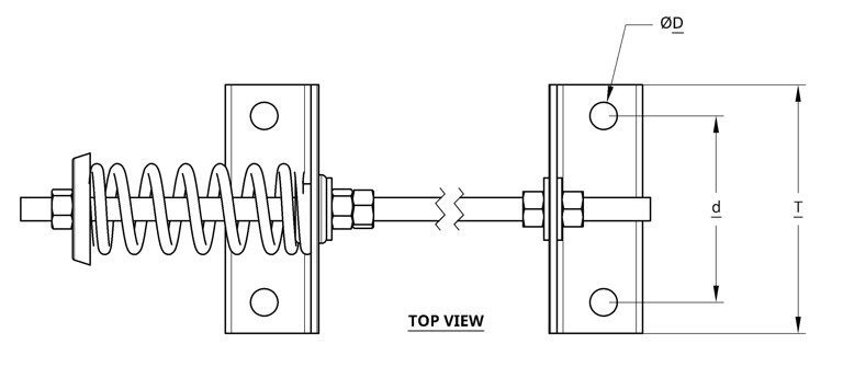 Top view diagram of a mechanical spring assembly between two plates.