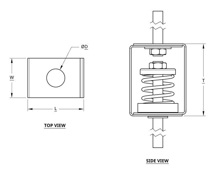Technical drawing of a mechanical part with top and side views.