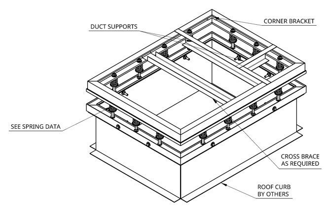 Technical drawing of a duct support system for HVAC installation.