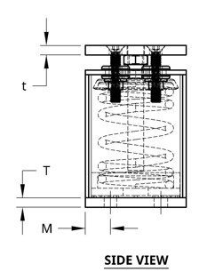 Technical diagram of a coil spring inside a cylindrical container with labeled dimensions.