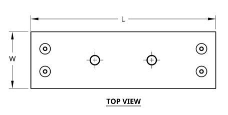 Top view of a rectangular object with two centered circular holes.